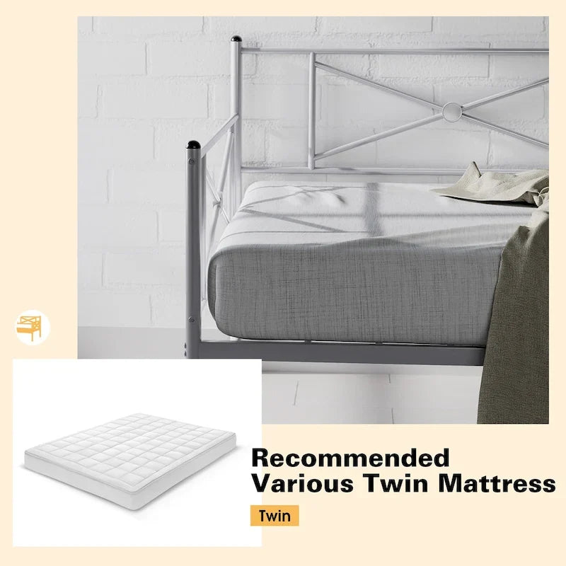 Cadre de lit de repos en métal Taille double Support à lattes pour matelas