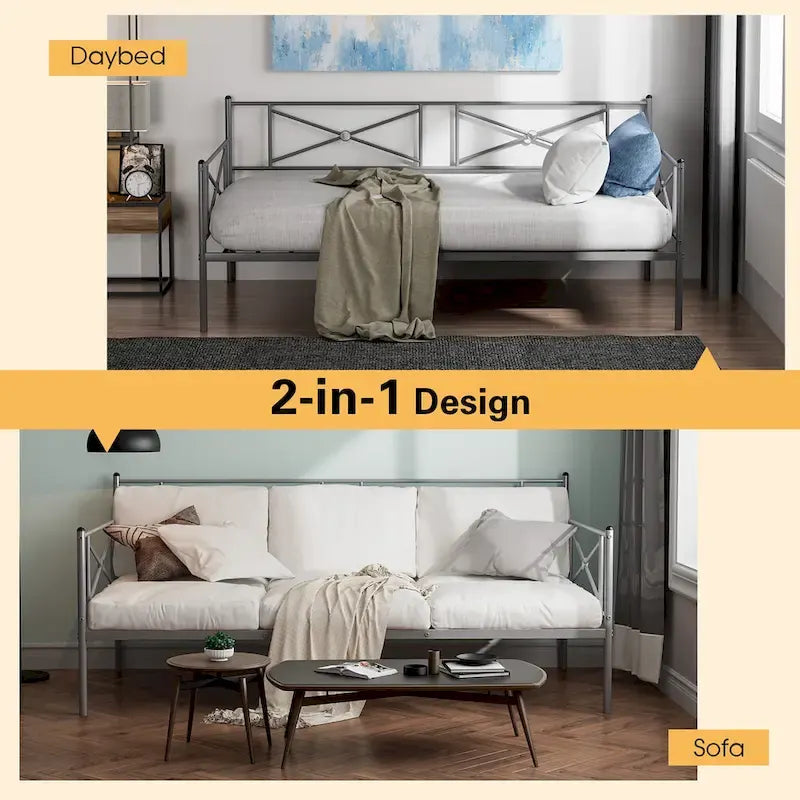 Cadre de lit de repos en métal Taille double Support à lattes pour matelas