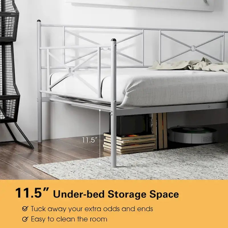 Cadre de lit de repos en métal Taille double Support à lattes pour matelas