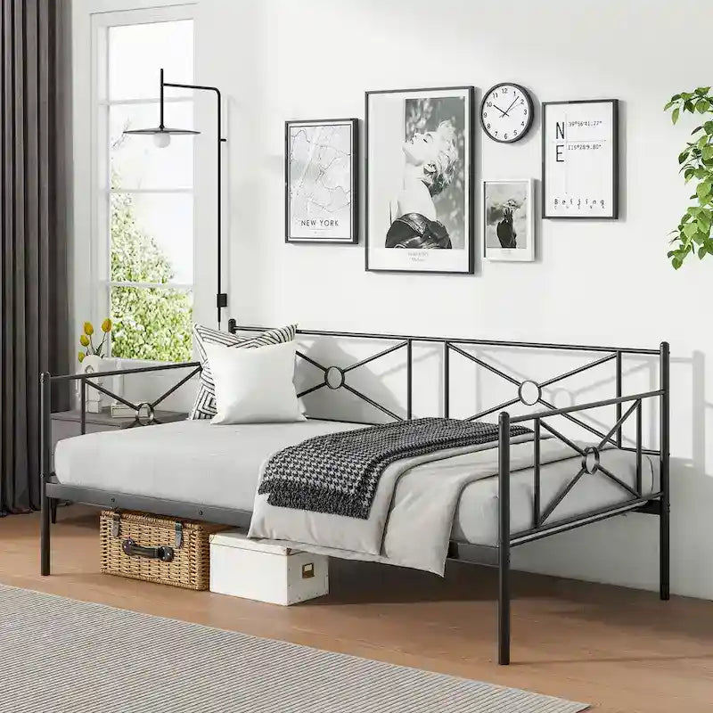 Cadre de lit de repos en métal Taille double Support à lattes pour matelas