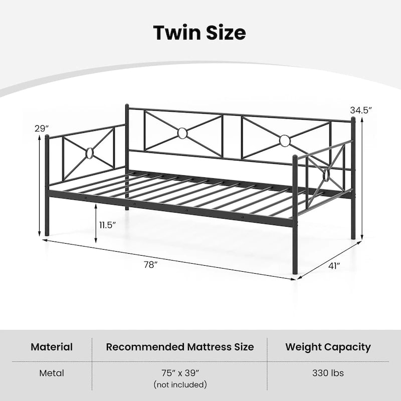 Cadre de lit de repos en métal Taille double Support à lattes pour matelas