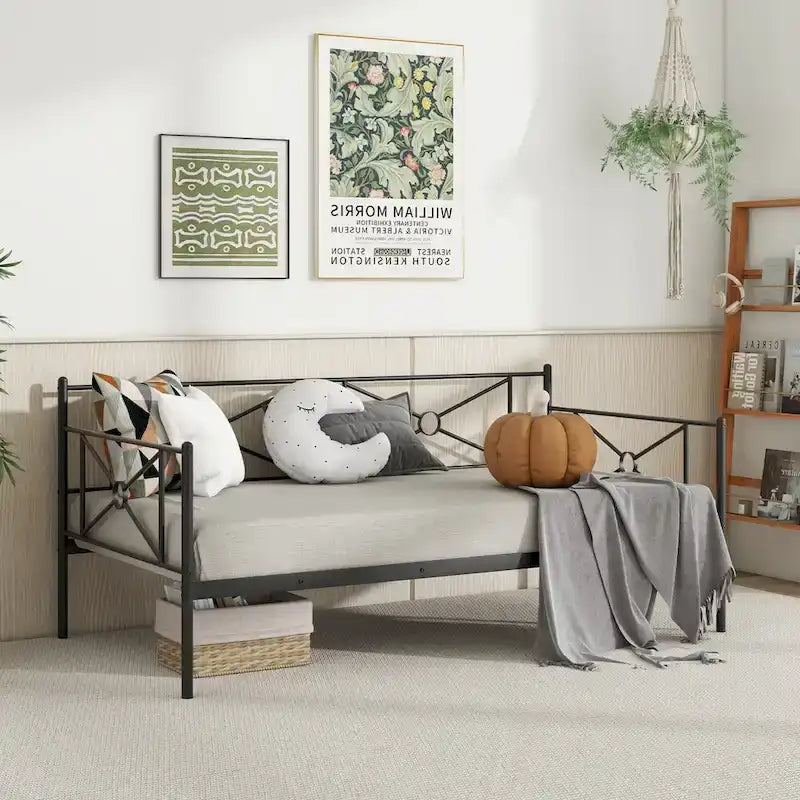 Cadre de lit de repos en métal Taille double Support à lattes pour matelas