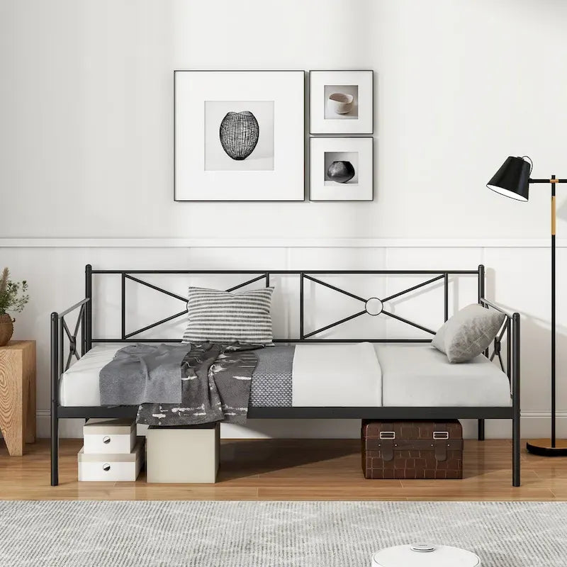 Cadre de lit de repos en métal Taille double Support à lattes pour matelas