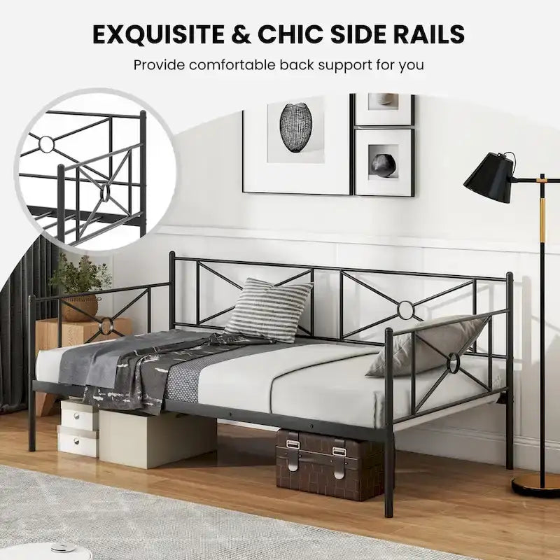 Cadre de lit de repos en métal Taille double Support à lattes pour matelas