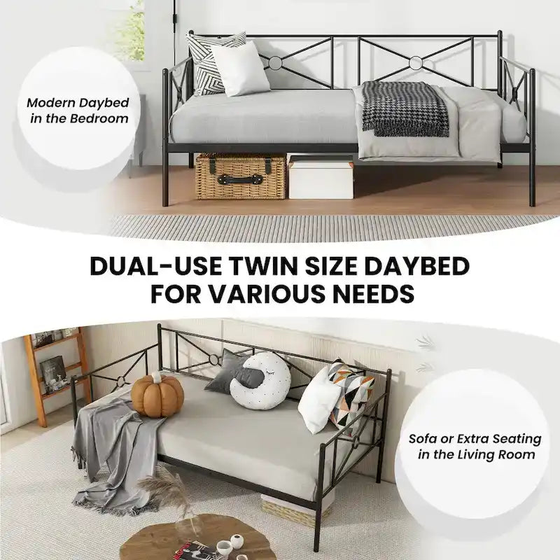 Cadre de lit de repos en métal Taille double Support à lattes pour matelas