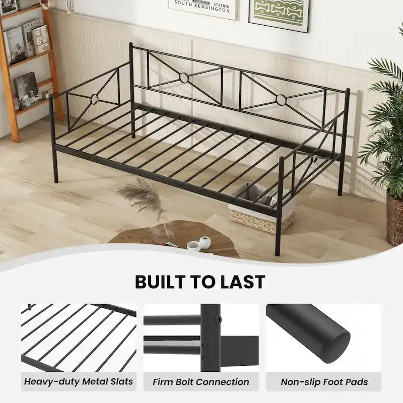 Cadre de lit de repos en métal Taille double Support à lattes pour matelas