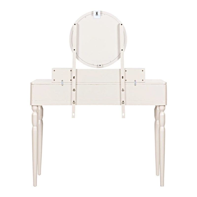 Coiffeuse de luxe avec miroir rond, réglable en hauteur, élégante, 4 tiroirs et tabouret