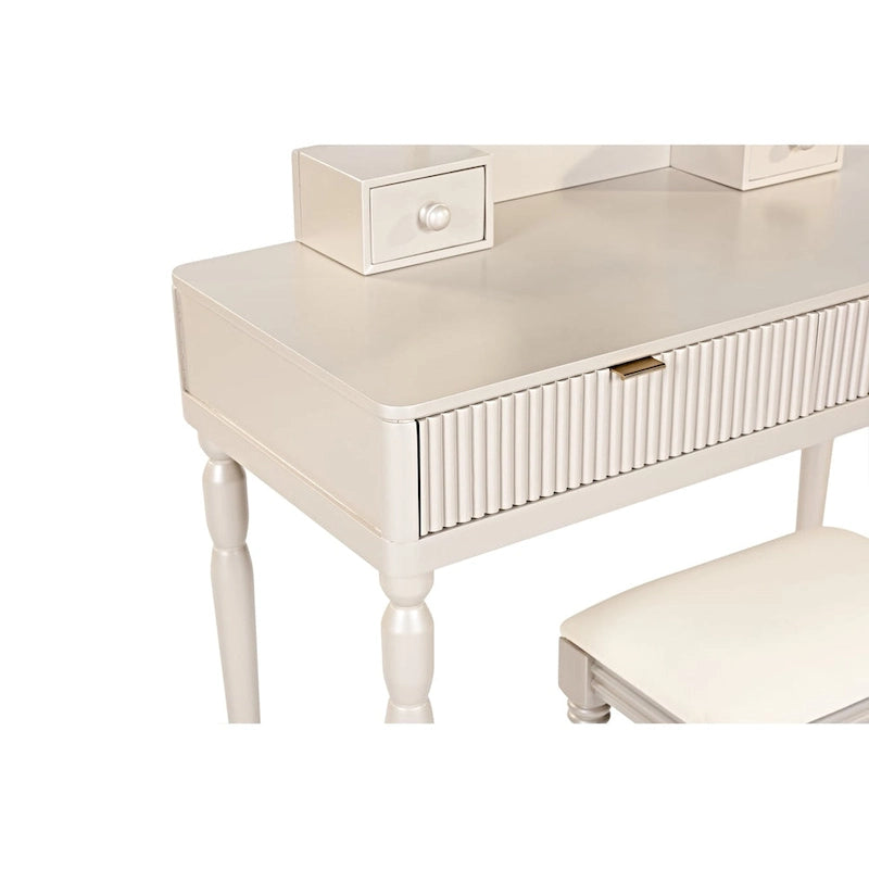Coiffeuse de luxe avec miroir rond, réglable en hauteur, élégante, 4 tiroirs et tabouret