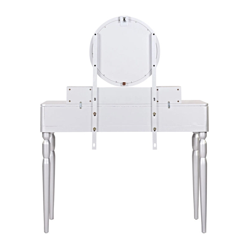 Coiffeuse de luxe avec miroir rond, réglable en hauteur, élégante, 4 tiroirs et tabouret