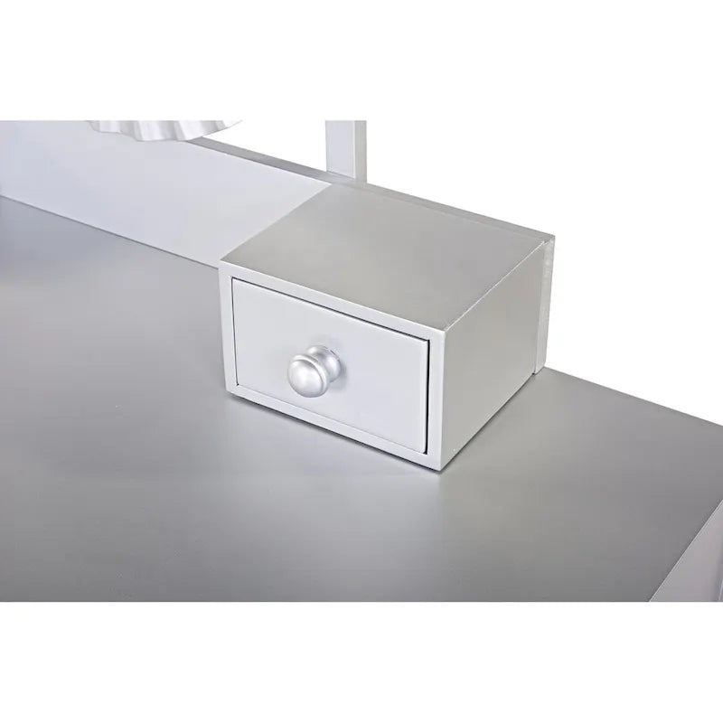 Coiffeuse de luxe avec miroir rond, réglable en hauteur, élégante, 4 tiroirs et tabouret
