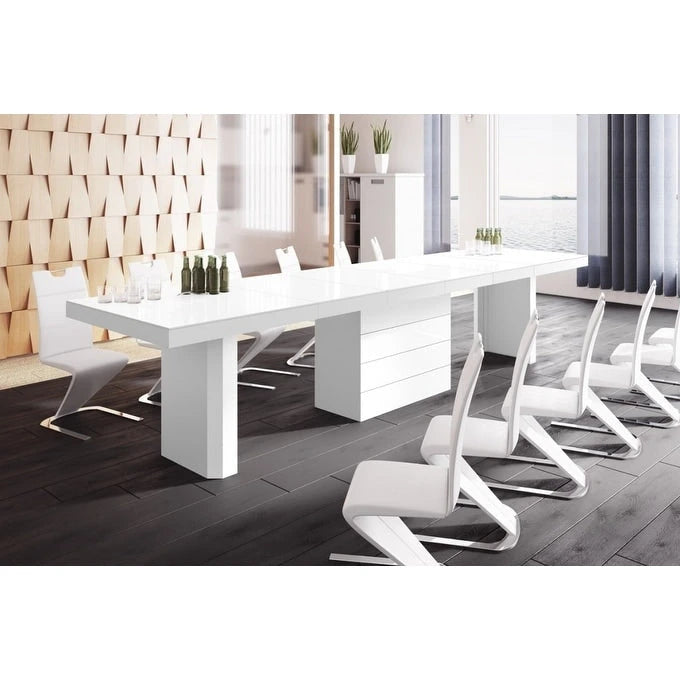 Table à manger moderne extensible laquée brillante