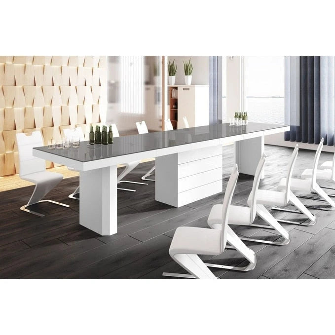 Table à manger moderne extensible laquée brillante