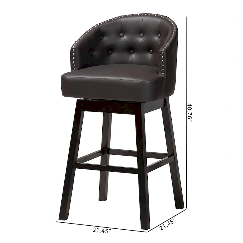 Tabouret de bar pivotant touffeté en similicuir marron moderne et contemporain Avril avec garniture cloutée