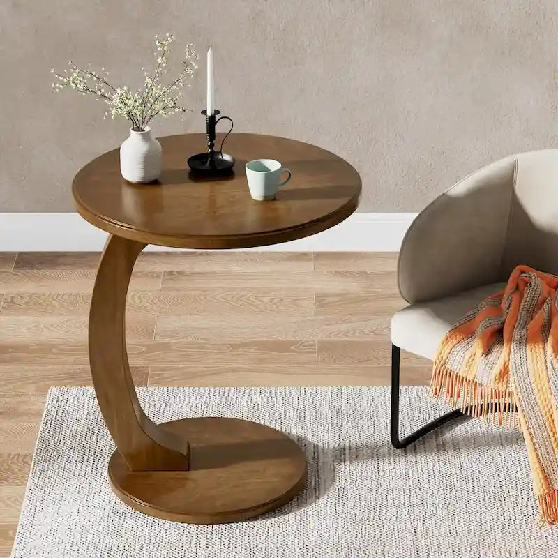 Table d'appoint en bois en forme de C