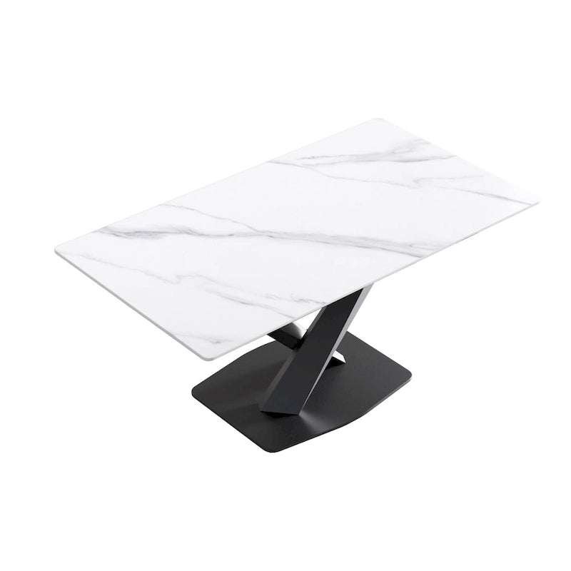 63Table à manger moderne, plateau en pierre frittée blanche avec base en acier Moran Violet - N/A