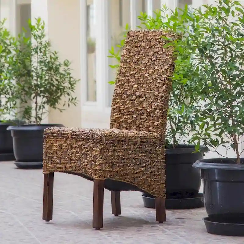 Chaise de salle à manger en acajou et abaca tissé Manila
