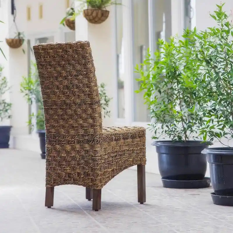 Chaise de salle à manger en acajou et abaca tissé Manila
