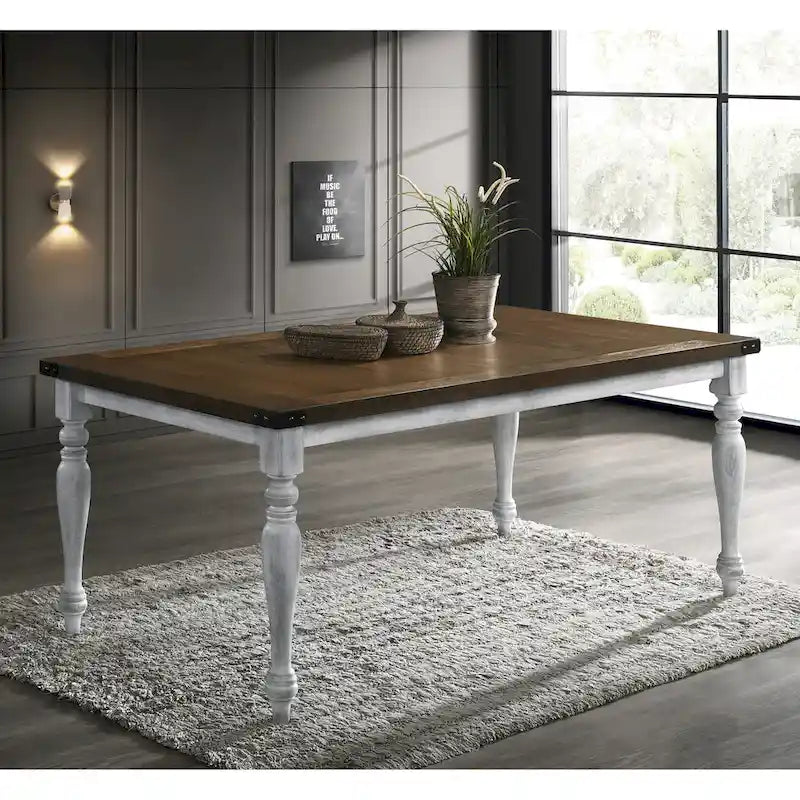 Table de salle à manger Salines avec 6 chaises rembourrées, blanc rustique et chêne