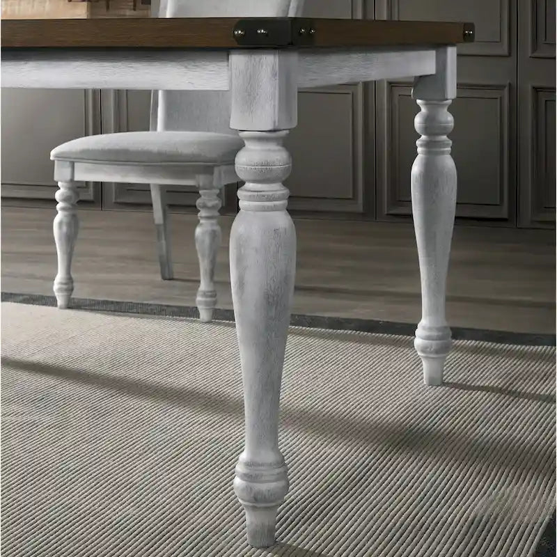 Table de salle à manger Salines avec 6 chaises rembourrées, blanc rustique et chêne