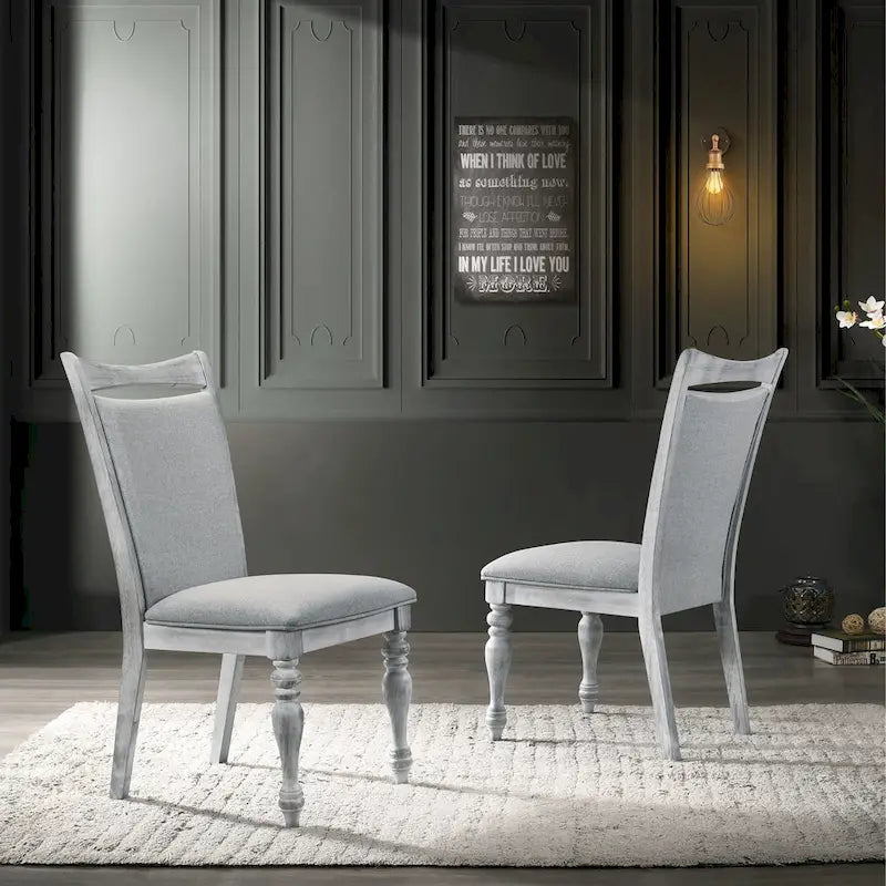 Table de salle à manger Salines avec 6 chaises rembourrées, blanc rustique et chêne