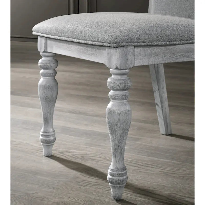 Table de salle à manger Salines avec 6 chaises rembourrées, blanc rustique et chêne