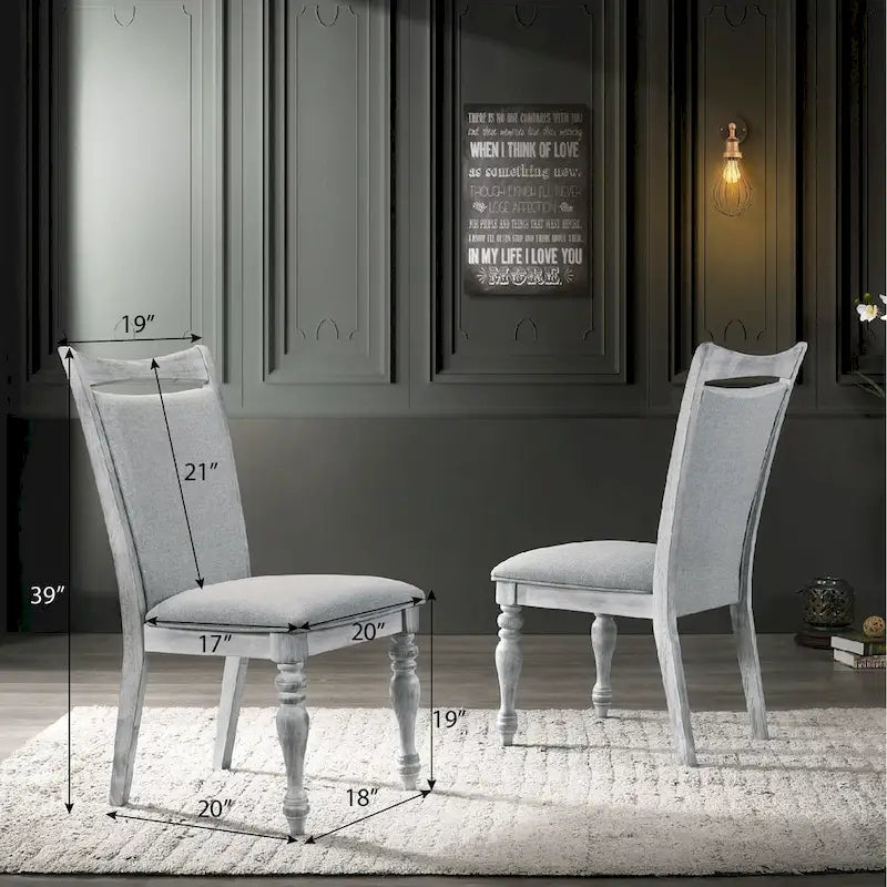 Table de salle à manger Salines avec 6 chaises rembourrées, blanc rustique et chêne