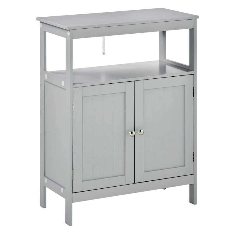 Meuble de rangement de salle de bain moderne sur pied, avec portes et étagère ouverte, mobilier de rangement pour salle de bain, gris