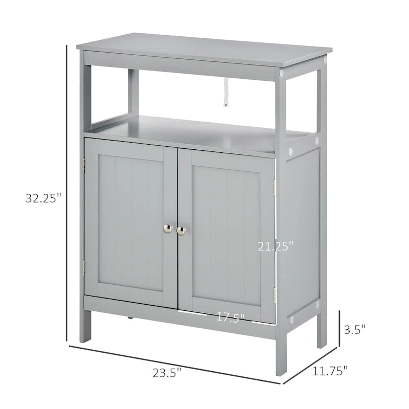 Meuble de rangement de salle de bain moderne sur pied, avec portes et étagère ouverte, mobilier de rangement pour salle de bain, gris