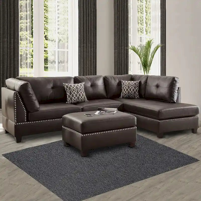 Canapé sectionnel en similicuir collé moelleux marron