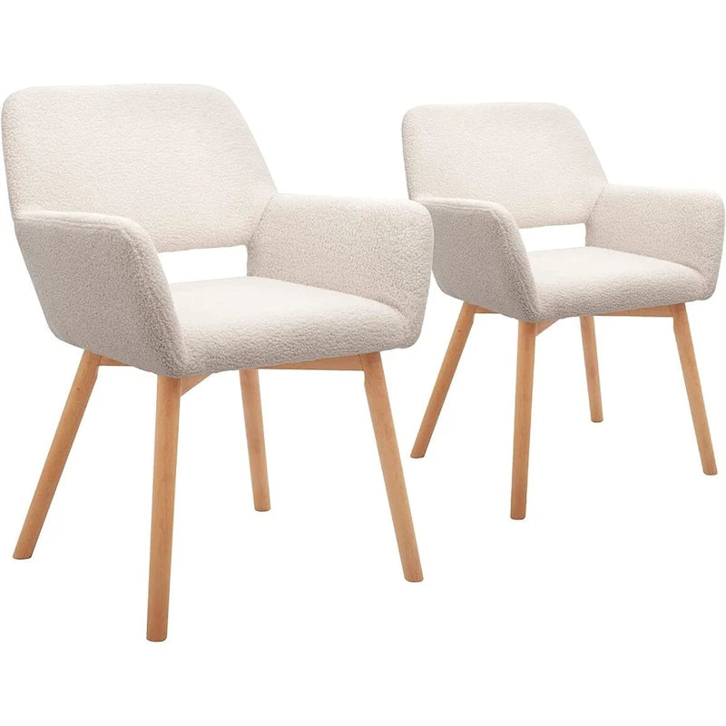 Fauteuils d'appoint modernes en velours avec pieds en bois massif, blanc