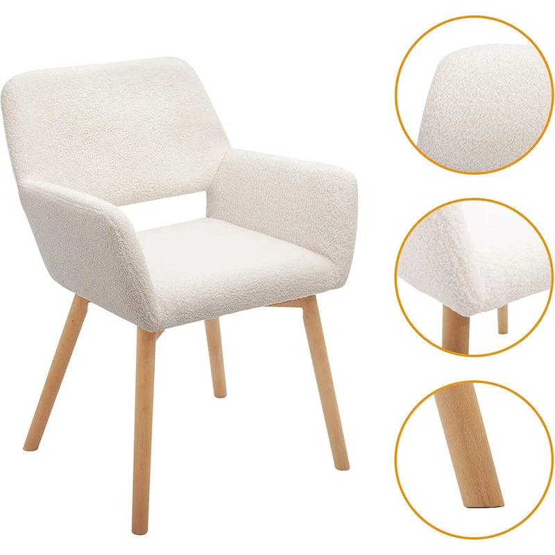 Fauteuils d'appoint modernes en velours avec pieds en bois massif, blanc