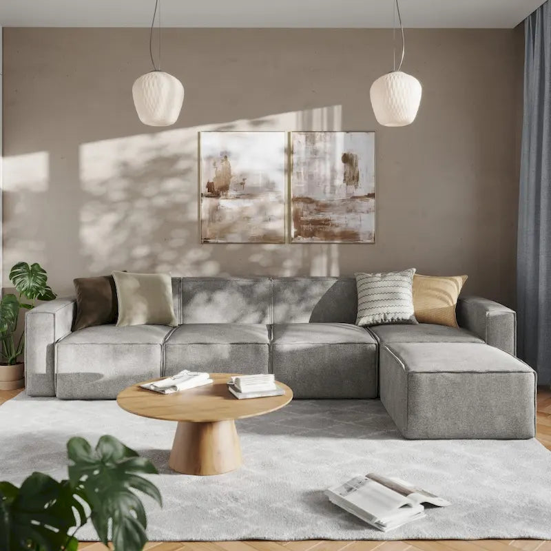 Canapé d'angle modulable contemporain avec ottoman