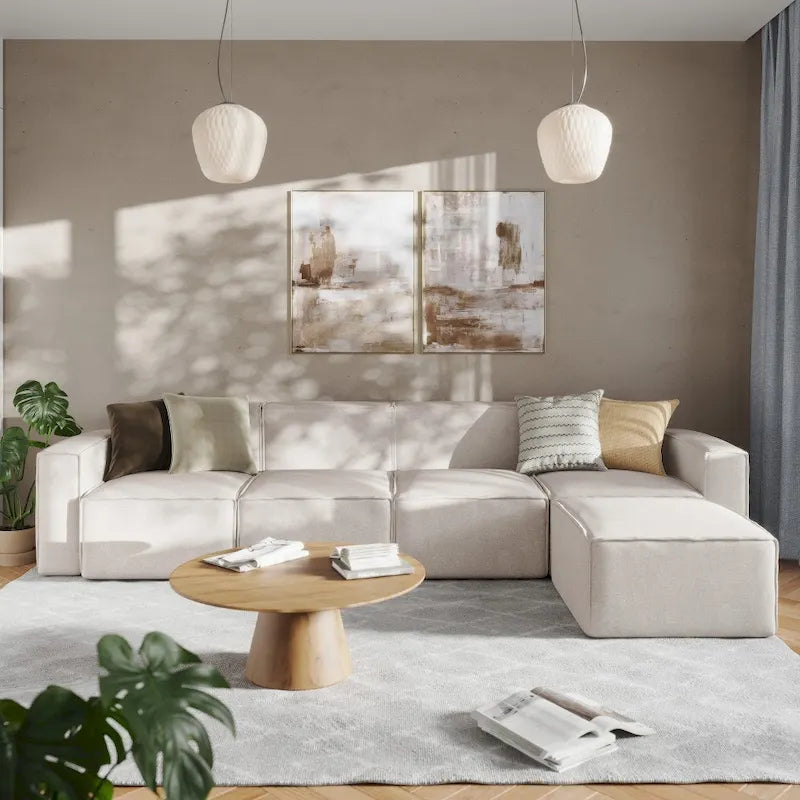 Canapé d'angle modulable contemporain avec ottoman