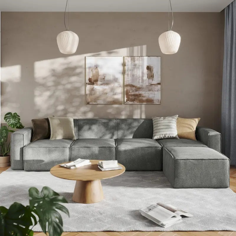 Canapé d'angle modulable contemporain avec ottoman