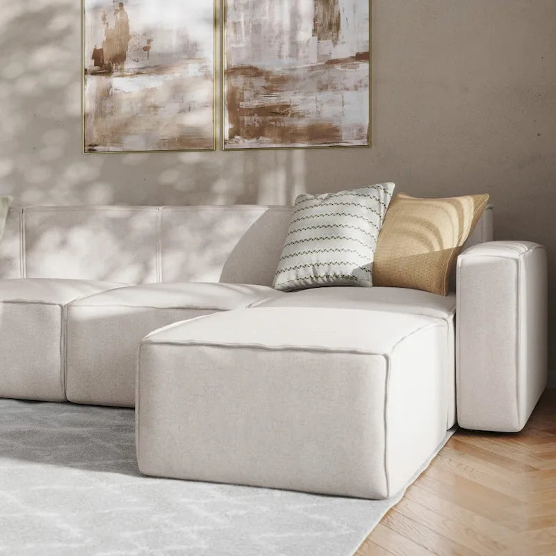Canapé d'angle modulable contemporain avec ottoman