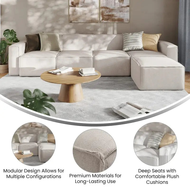 Canapé d'angle modulable contemporain avec ottoman