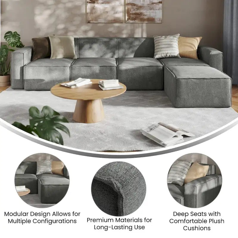 Canapé d'angle modulable contemporain avec ottoman