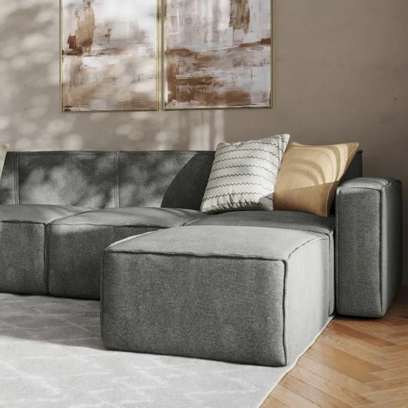 Canapé d'angle modulable contemporain avec ottoman