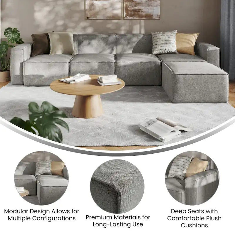 Canapé d'angle modulable contemporain avec ottoman