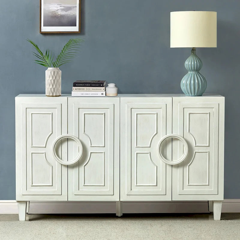 Connie 58 Buffet contemporain avec poignées de porte rondes en bois massif