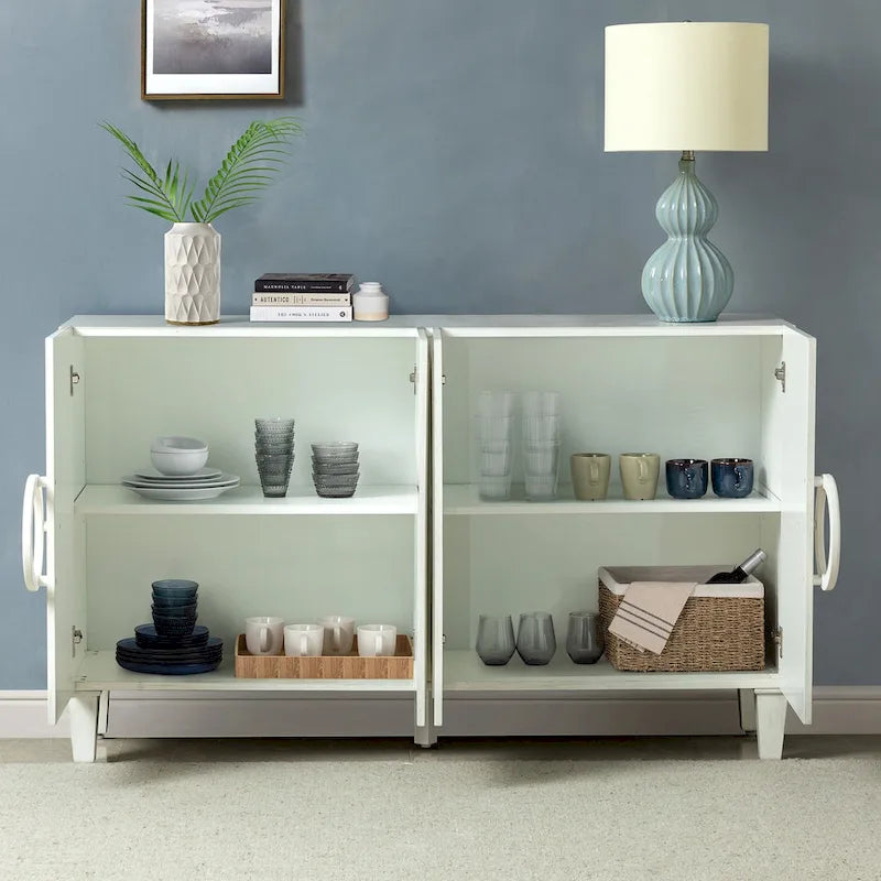 Connie 58 Buffet contemporain avec poignées de porte rondes en bois massif