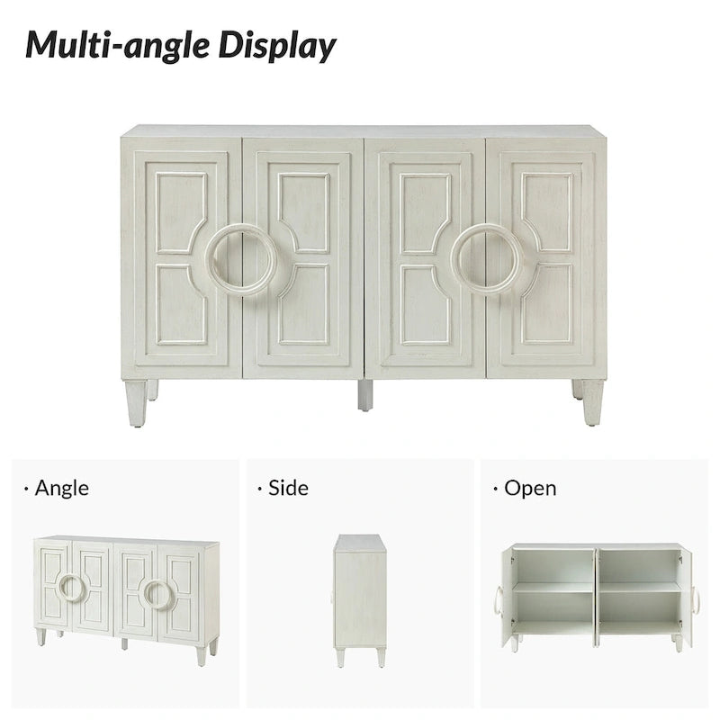 Connie 58 Buffet contemporain avec poignées de porte rondes en bois massif