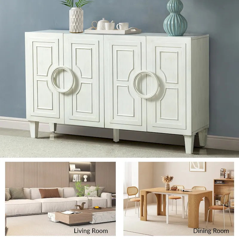 Connie 58 Buffet contemporain avec poignées de porte rondes en bois massif