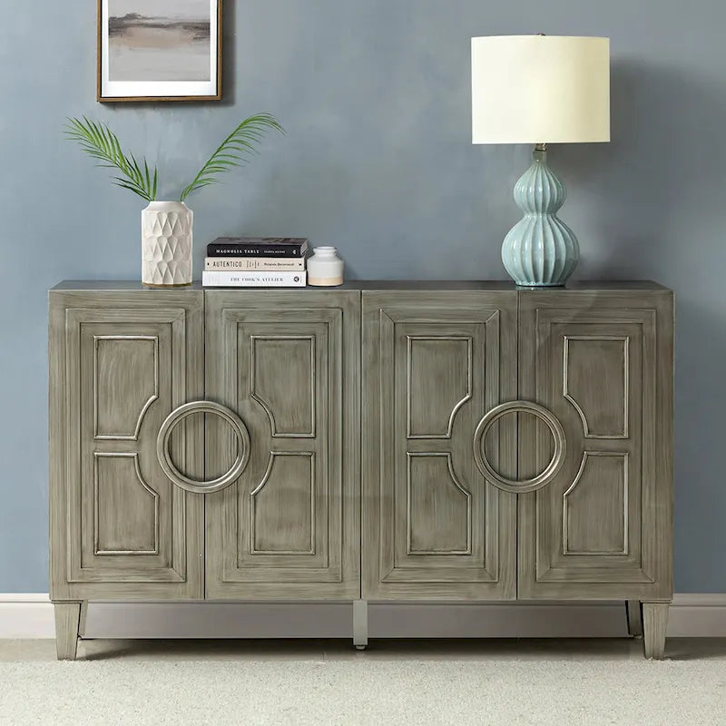 Connie 58 Buffet contemporain avec poignées de porte rondes en bois massif