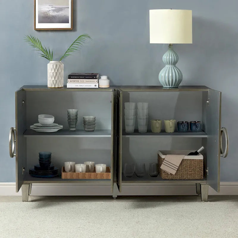 Connie 58 Buffet contemporain avec poignées de porte rondes en bois massif