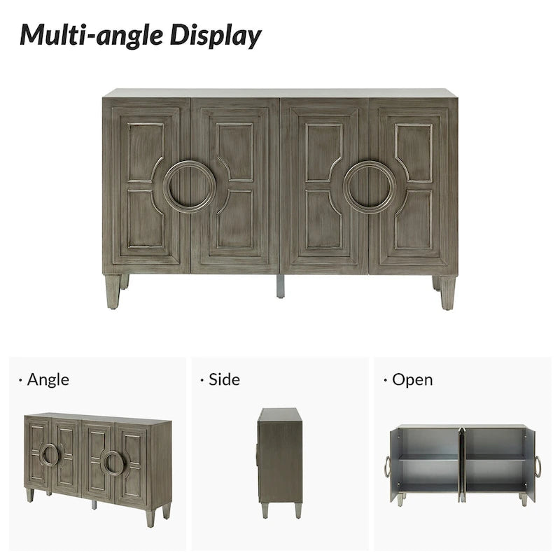 Connie 58 Buffet contemporain avec poignées de porte rondes en bois massif