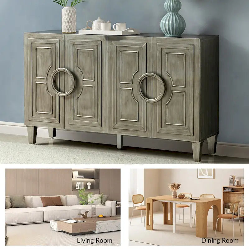 Connie 58 Buffet contemporain avec poignées de porte rondes en bois massif
