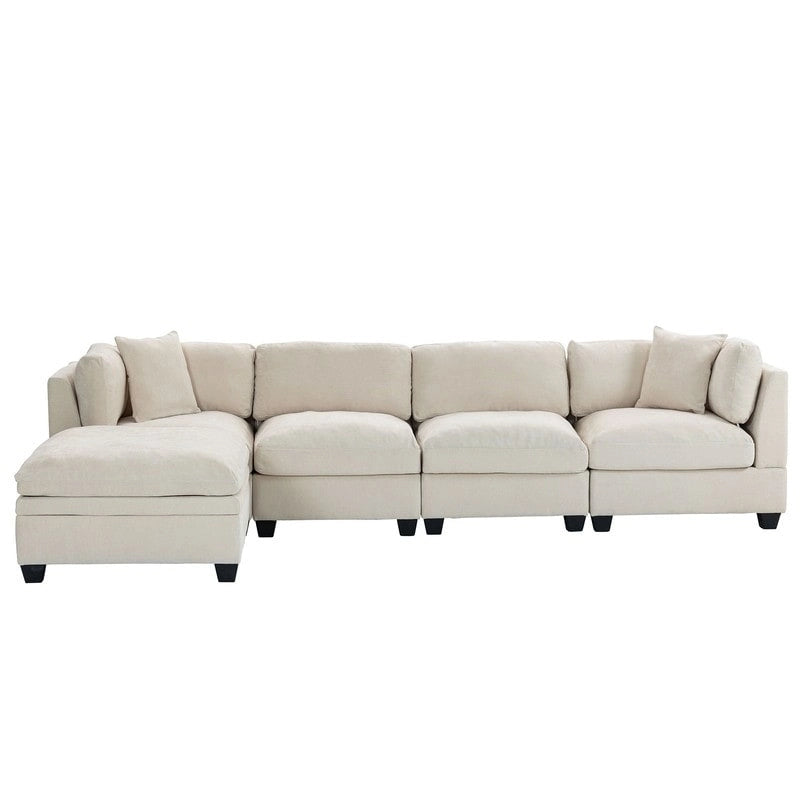 Canapé modulable avec pouf de rangement amovible, 2 porte-gobelets cachés