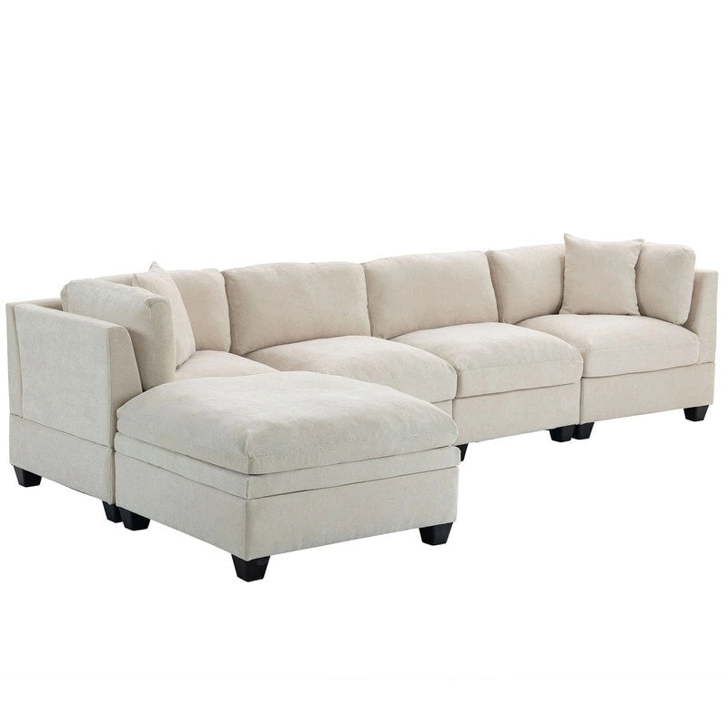 Canapé modulable avec pouf de rangement amovible, 2 porte-gobelets cachés