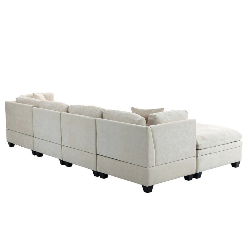 Canapé modulable avec pouf de rangement amovible, 2 porte-gobelets cachés